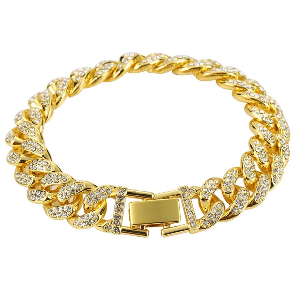 Real 18K Gold CZ Diamond Flooded Cuban Bracelet